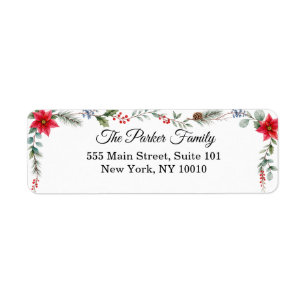 Elegant Poinsettia & Greenery Christmas Address