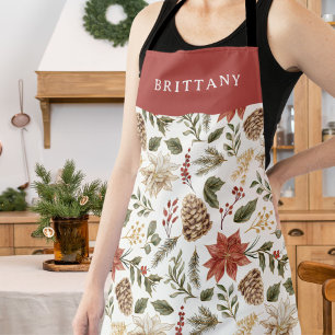 Elegant Poinsettia Holiday Apron