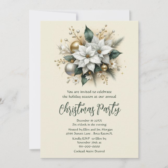 Elegant Poinsettia Holiday Party  Invitation (Front)