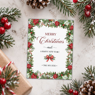 Elegant Poinsettia Merry Christmas Holiday Postcard