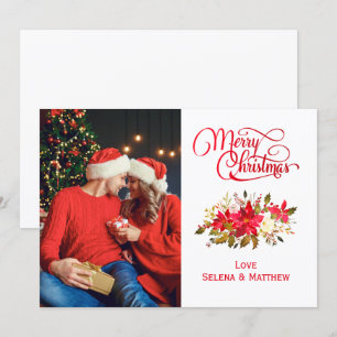 Elegant Poinsettia Merry Christmas Photo Holiday Card