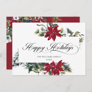 Elegant Poinsettia Mistletoe Christmas Greeting Holiday Card