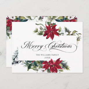 Elegant Poinsettia Mistletoe Christmas Greeting Holiday Card