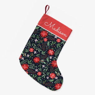 Elegant Poinsettia Pattern Personalised Small Christmas Stocking