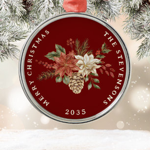 Elegant Poinsettia Personalised  Metal Tree Decoration