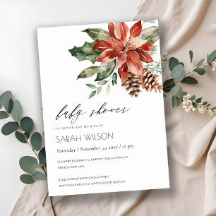 Elegant Poinsettia Pine Cone Bridal Shower Invite