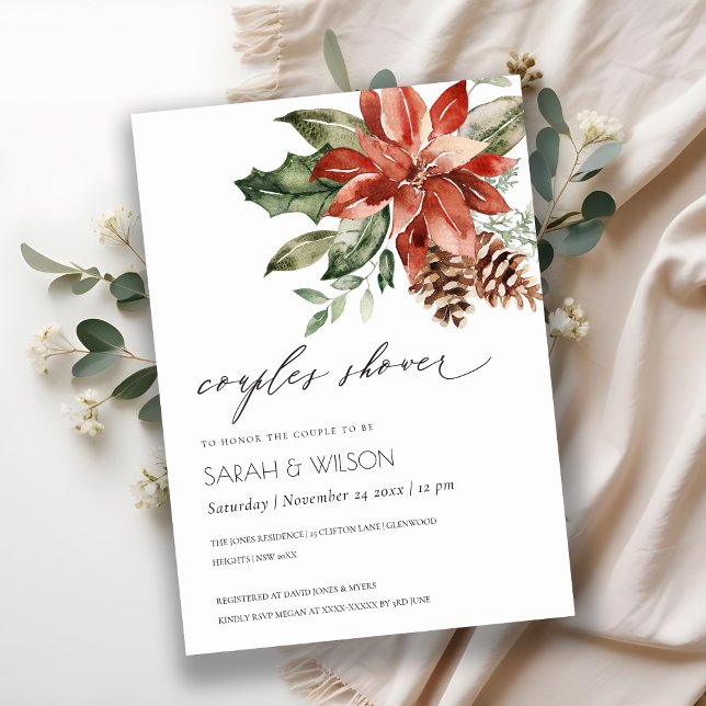 Elegant Poinsettia Pine Cone Couples Shower Invite (Creator Uploaded)