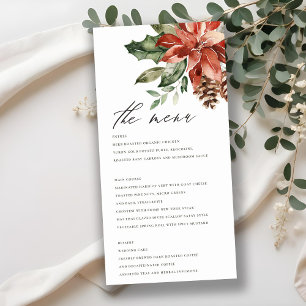 Elegant Poinsettia Pine Cone Wedding Menu Card