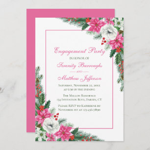 Elegant Poinsettia Pink Christmas Engagement Party Invitation