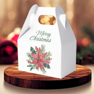 Elegant Poinsettia Red Floral Merry Christmas  Favour Box