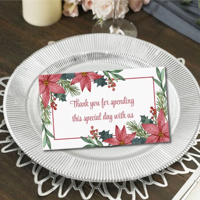 Elegant Poinsettia Thank You Red Christmas Wedding Place Card (Creator Uploaded)