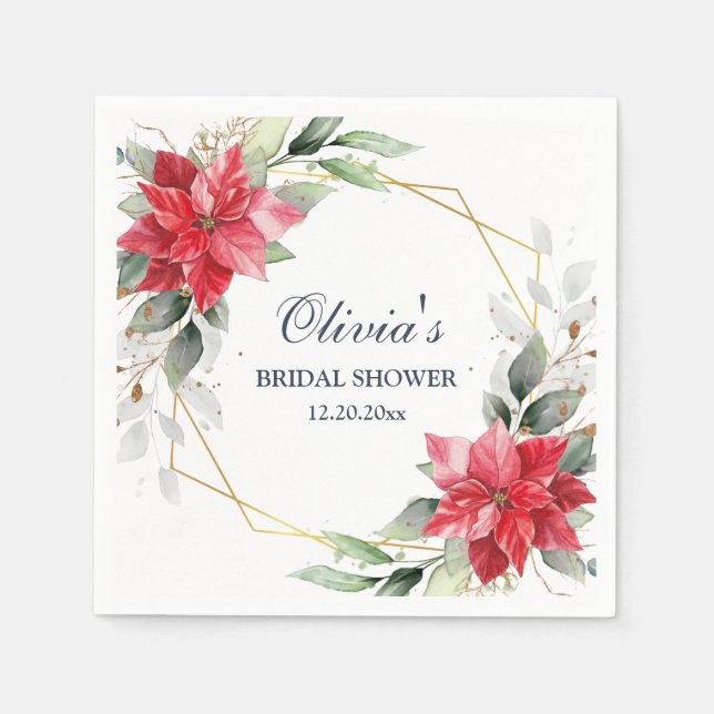 Elegant Poinsettia Winter Greenery Bridal Shower Napkin (Front)