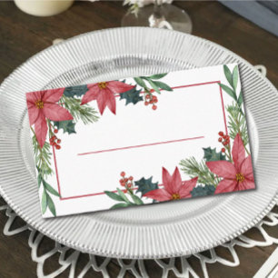 Elegant Poinsettia Winter Red Christmas Wedding Place Card