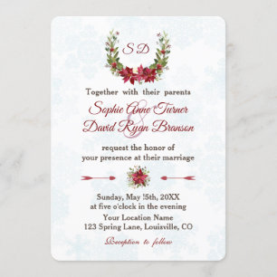 Elegant Poinsettia Winter Wreath Wedding Invitation