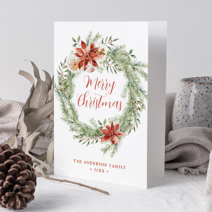 Elegant Poinsettias and Greenery Non-Photo Holiday Card