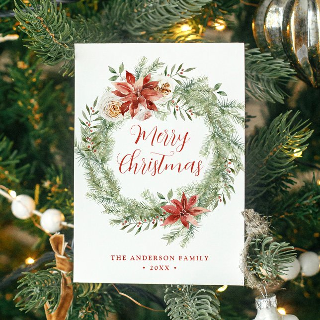 Elegant Poinsettias and Greenery Non-Photo Holiday Card (Creator Uploaded)