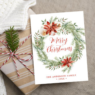 Elegant Poinsettias and Greenery Non-Photo Holiday Postcard