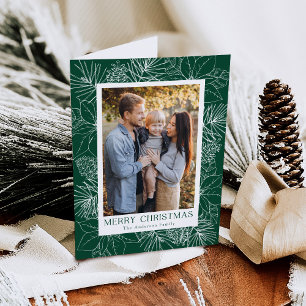 Elegant Poinsettias and Pinecones Green 2 Photo Holiday Card