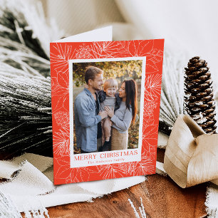 Elegant Poinsettias and Pinecones Orange 2 Photo Holiday Card
