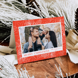 Elegant Poinsettias and Pinecones Orange 2 Photo Holiday Card