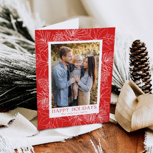 Elegant Poinsettias and Pinecones Red 2 Photo Holiday Card