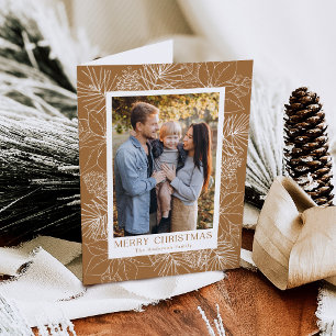 Elegant Poinsettias and Pinecones Toffee 2 Photo Holiday Card