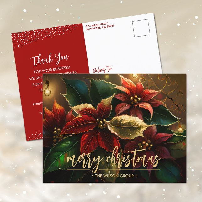 Elegant Poinsettias Business Christmas Thank You Holiday Postcard (Creator Uploaded)