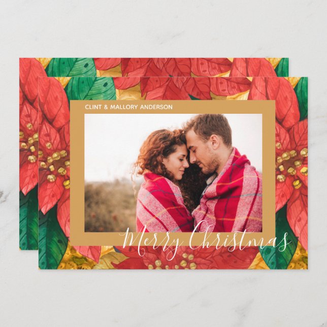 Elegant Poinsettias Christmas Photo Holiday Card (Front/Back)