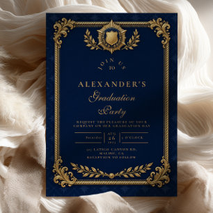 Elegant Police Graduation Navy Gold Heritage Invitation