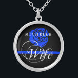 Elegant Police Wife Thin Blue Line Rose Custom Silver Plated Necklace<br><div class="desc">A beautiful personalised thin blue and Rose custom name necklace tailored towards the female spouses of law enforcement.  The blue Rose is indicative of the female spouses of law enforcement as the thin blue line is indicative to law-enforcement in general.</div>