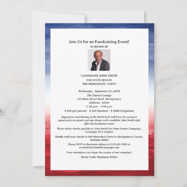 Elegant Political Fundraiser Event Invitation (Front)