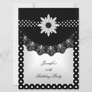 Elegant Polka Dot Black White Lace Flower Invitation