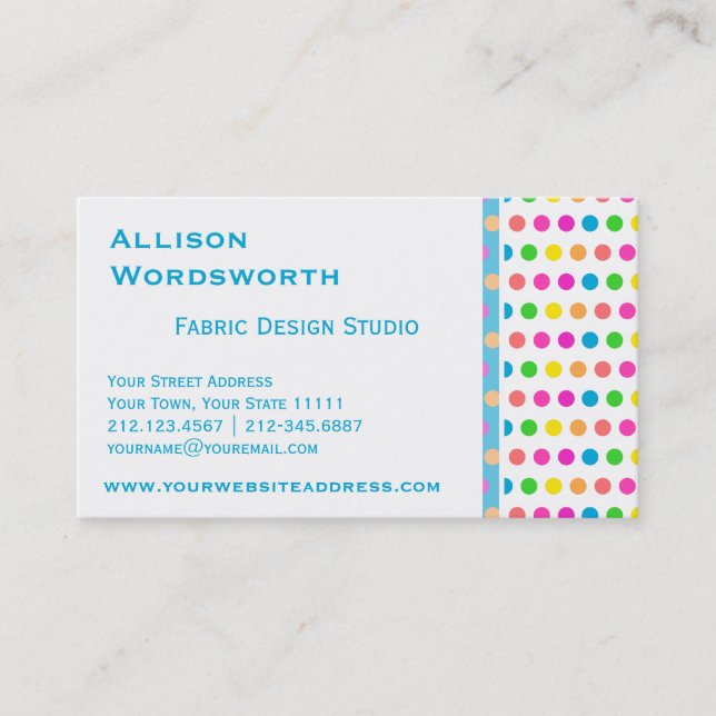 Elegant Polka Dot Designer Fun Polka Dots Business Card (Front)