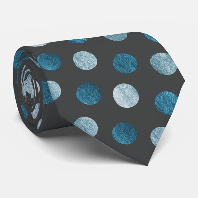 Elegant Polka Dot Personalised Blue Charcoal Grey Tie (Rolled)