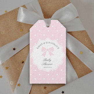 Elegant Polka Dots Baby Pink Bow Girl Baby Shower Gift Tags