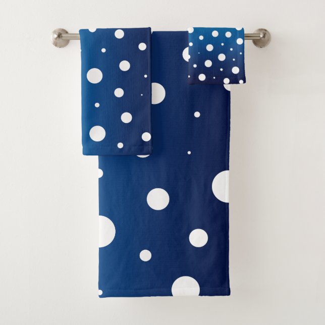 Elegant polka dots - Ocean Blue and White Bath Towel Set (Insitu)