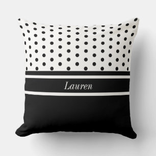 Elegant Polka Dots on Black and White Cushion