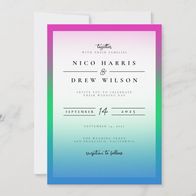 Elegant Polysexual Pride Wedding  Invitation (Front)