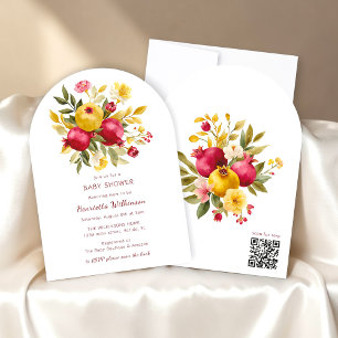 Elegant Pomegranate and Floral arch Baby Shower Invitation
