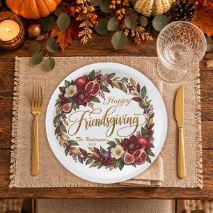 Elegant Pomegranate Fig Botanical Friendsgiving Paper Plate