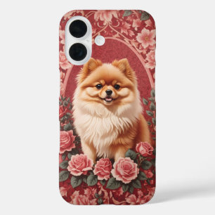 Elegant Pomeranian Dog William Morris Inspired iPhone 16 Case