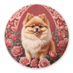 Elegant Pomeranian Dog William Morris Inspired  Ceramic Knob
