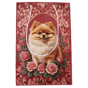 Elegant Pomeranian Dog William Morris Inspired  Medium Gift Bag