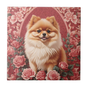 Elegant Pomeranian Dog William Morris Inspired Tile