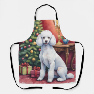 Elegant Poodle Beside Christmas Tree Holiday Dog  Apron
