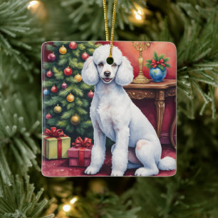 Elegant Poodle Beside Christmas Tree Holiday Dog  Ceramic Ornament