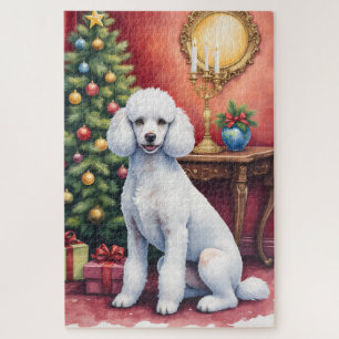 Elegant Poodle Beside Christmas Tree Holiday Dog Jigsaw Puzzle