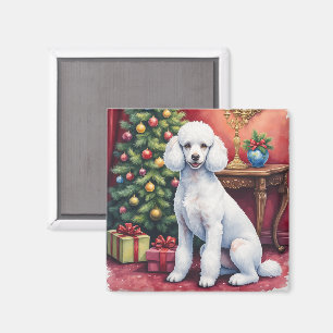 Elegant Poodle Beside Christmas Tree Holiday Dog Magnet