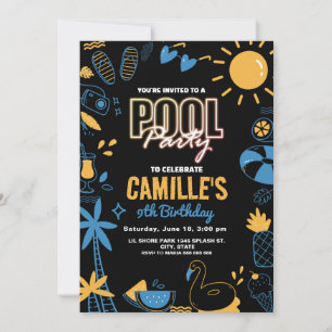 Elegant Pool Party Birthday Invitation