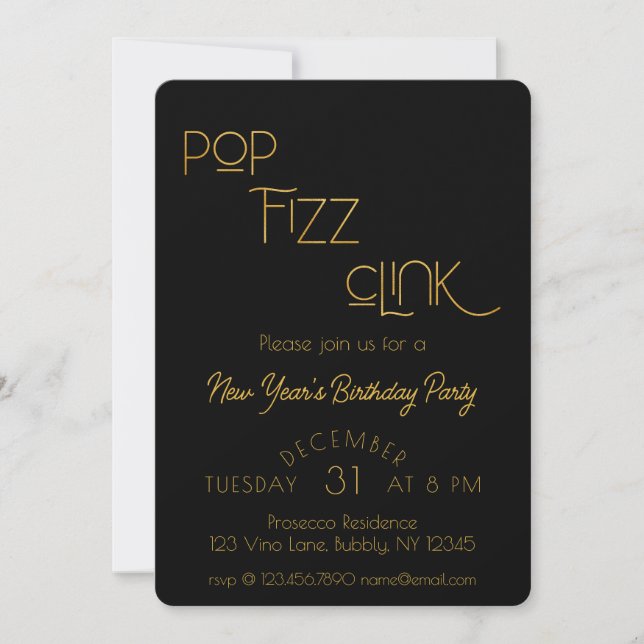 Elegant Pop Fizz Clink Birthday Party Invitation (Front)
